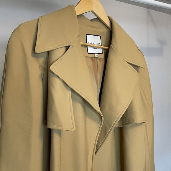 Bagatelle Tan Camel Open Front Cropped Trench Jacket Blazer Size Large - Picture 4 of 9